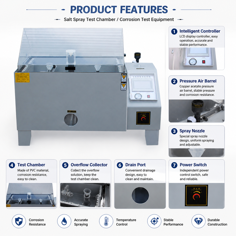 220V Salt Spray Corrosion Test Chamber Salt Fog Tester for Electroplating Coating Surface Testing