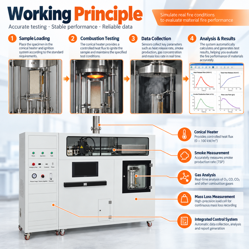 Automatic Cone Calorimeter Fire Testing System for Heat Release Rate Oxygen Consumption and Smoke Measurement